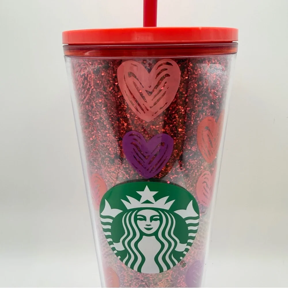 Starbucks Hearts Glitter Valentine’s Day Venti Cold Cup Tumbler Love Red Purple